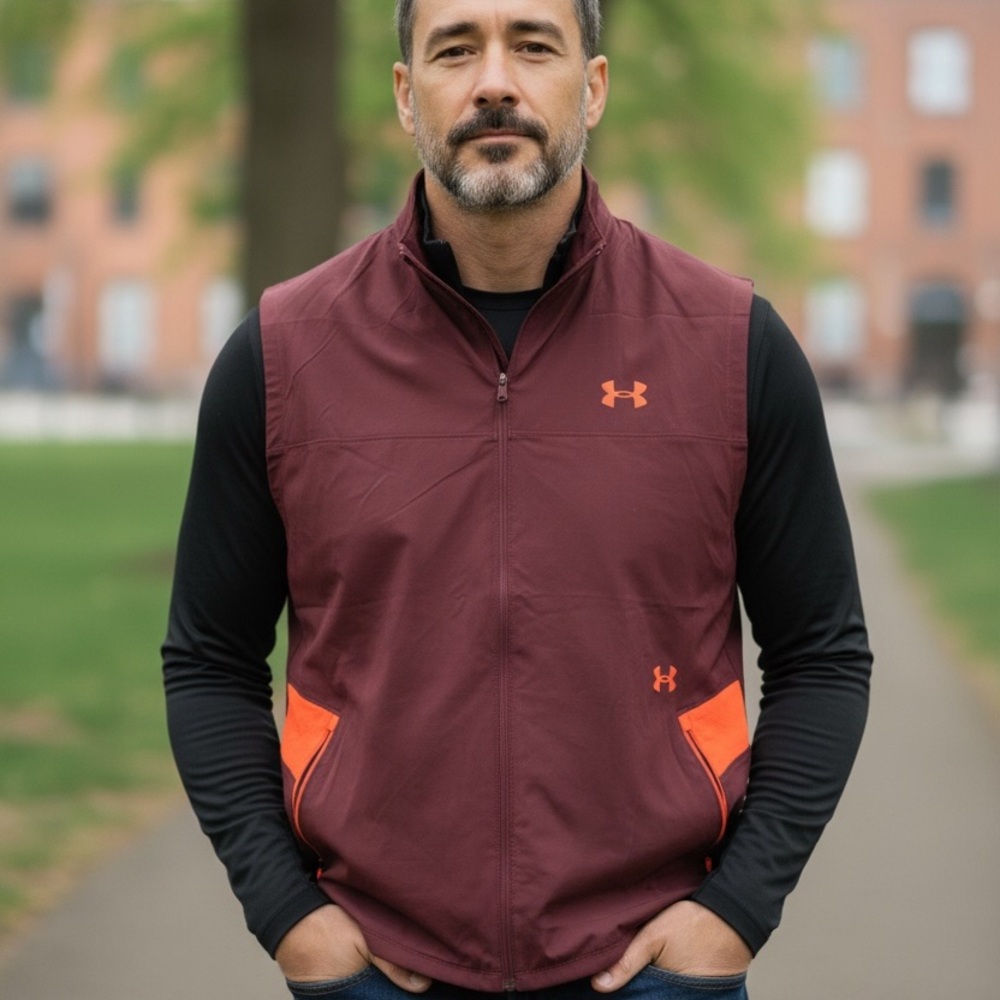 Under Armour Men's Maroon Vest with Orange Accents